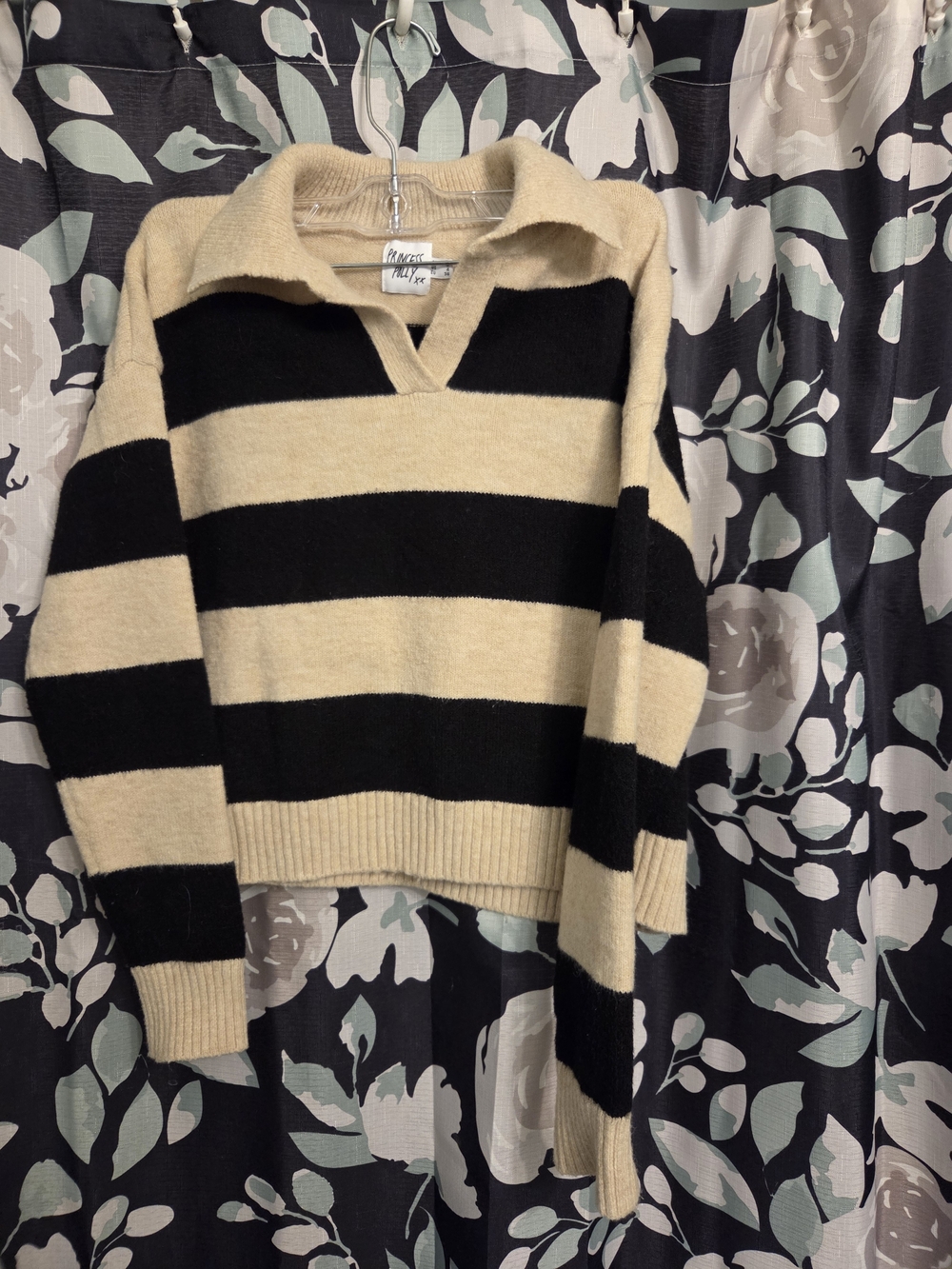 Princess Polly Striped Copped Collared Sweater in Cream and Black